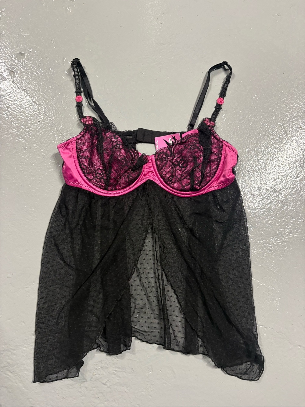 Pink and Black Lace Babydoll Lingerie